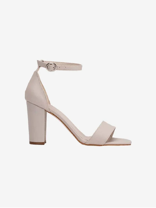 Jess Open Toe Block Vegan Heels | Beige