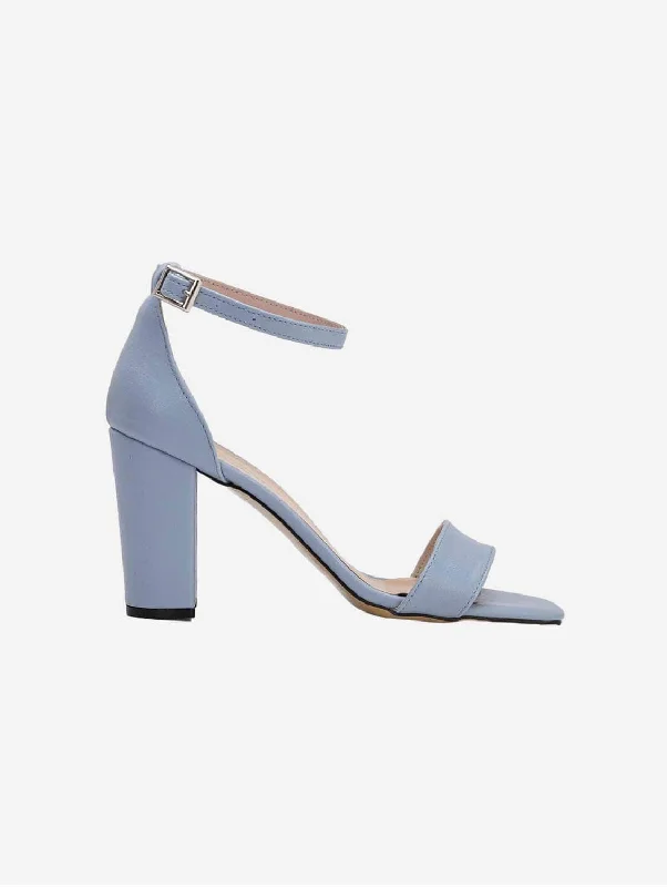 Jess Open Toe Block Vegan Heels | Light Blue