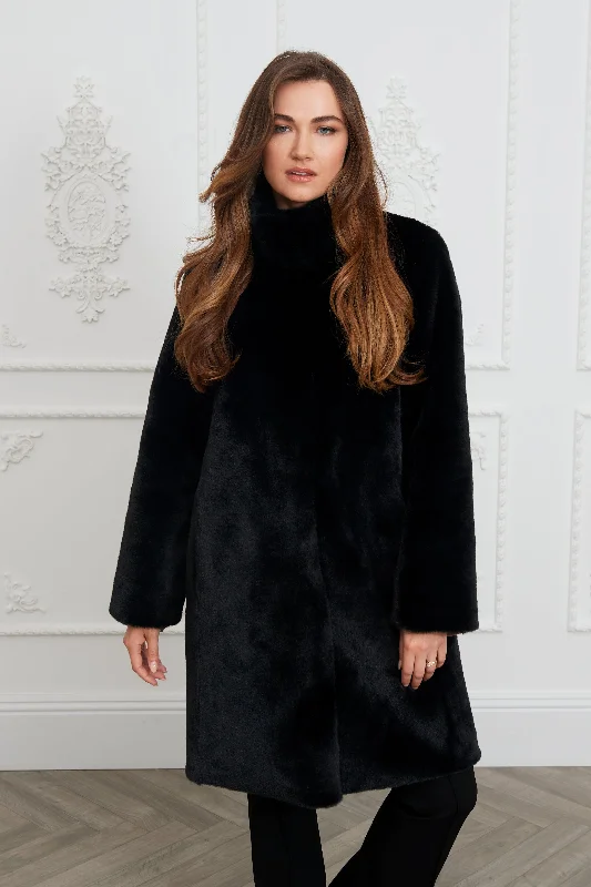 Jackie Recycled Vegan Fur Shearling Coat | Black