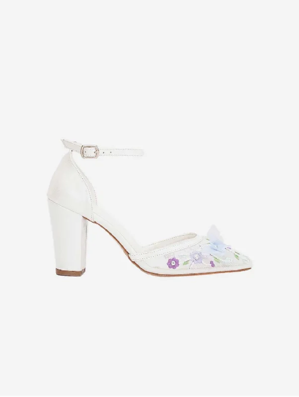 Ivy Vegan Leather & Floral Lace Wedding Shoes | Ivory & Lilac