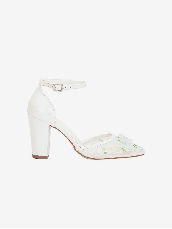 Ivy Vegan Leather & Floral Lace Wedding Shoes | Ivory & Green