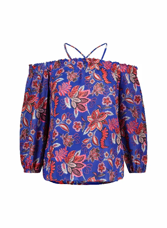 Jayla Floral Print LENZING™ ECOVERO™ Off-The-Shoulder Top | Blue Verona