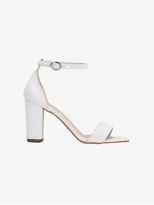 Jess Vegan Leather Open Toe Block Wedding Heels | White